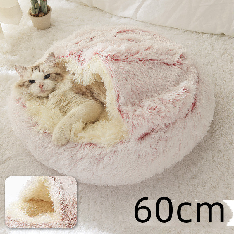2 In 1 Dog And Cat Bed Pet Winter Bed Round Plush Warm Bed House Soft Long