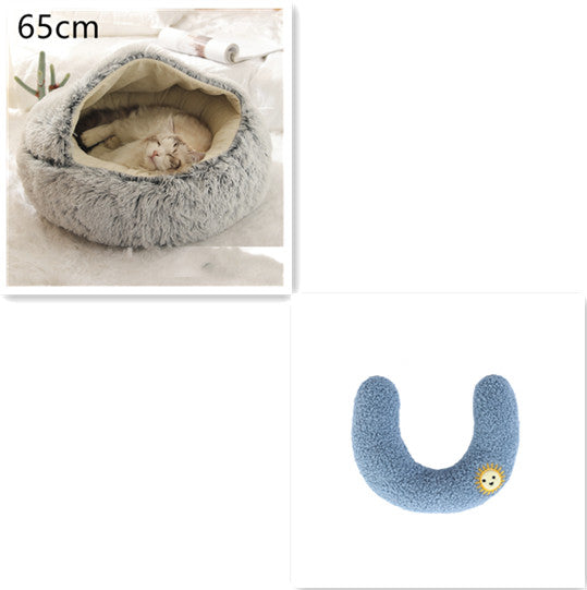 2 In 1 Dog And Cat Bed Pet Winter Bed Round Plush Warm Bed House Soft Long