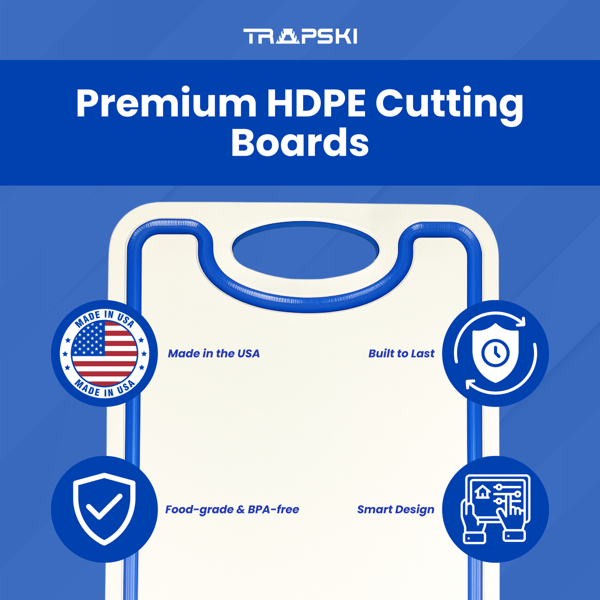 TRAPSKI Premium 1/2 Inch Thick HDPE Cutting Boards | Food-Grade Kitchen Prep Surface