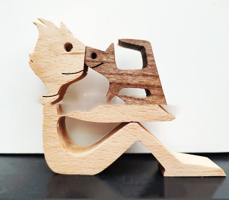 DIY Figurine Wood Dog Ornament Sculpture Home Decoration A Man A Dog Wood Sculpture