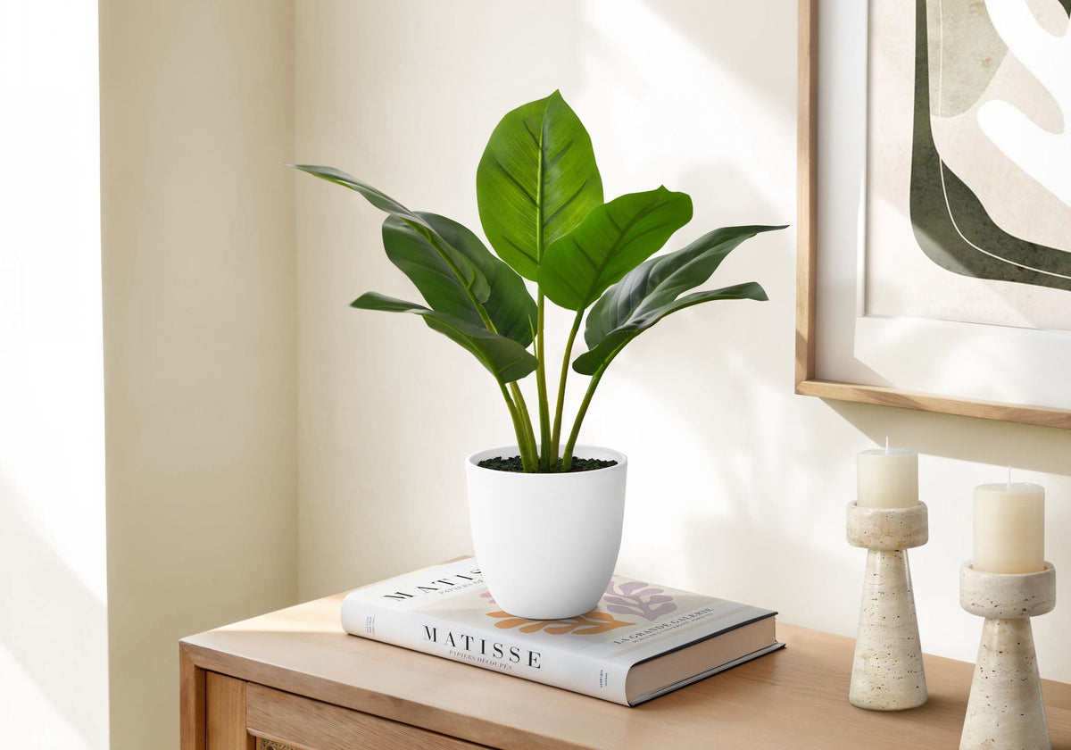 17" Tall, Artificial Plant, Aureum, Indoor, Faux, Fake, Table, Greenery, Potted, Real Touch- Green / White