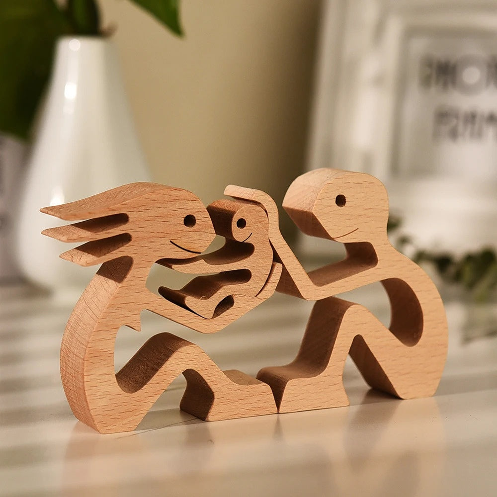 DIY Figurine Wood Dog Ornament Sculpture Home Decoration A Man A Dog Wood Sculpture