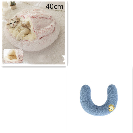 2 In 1 Dog And Cat Bed Pet Winter Bed Round Plush Warm Bed House Soft Long
