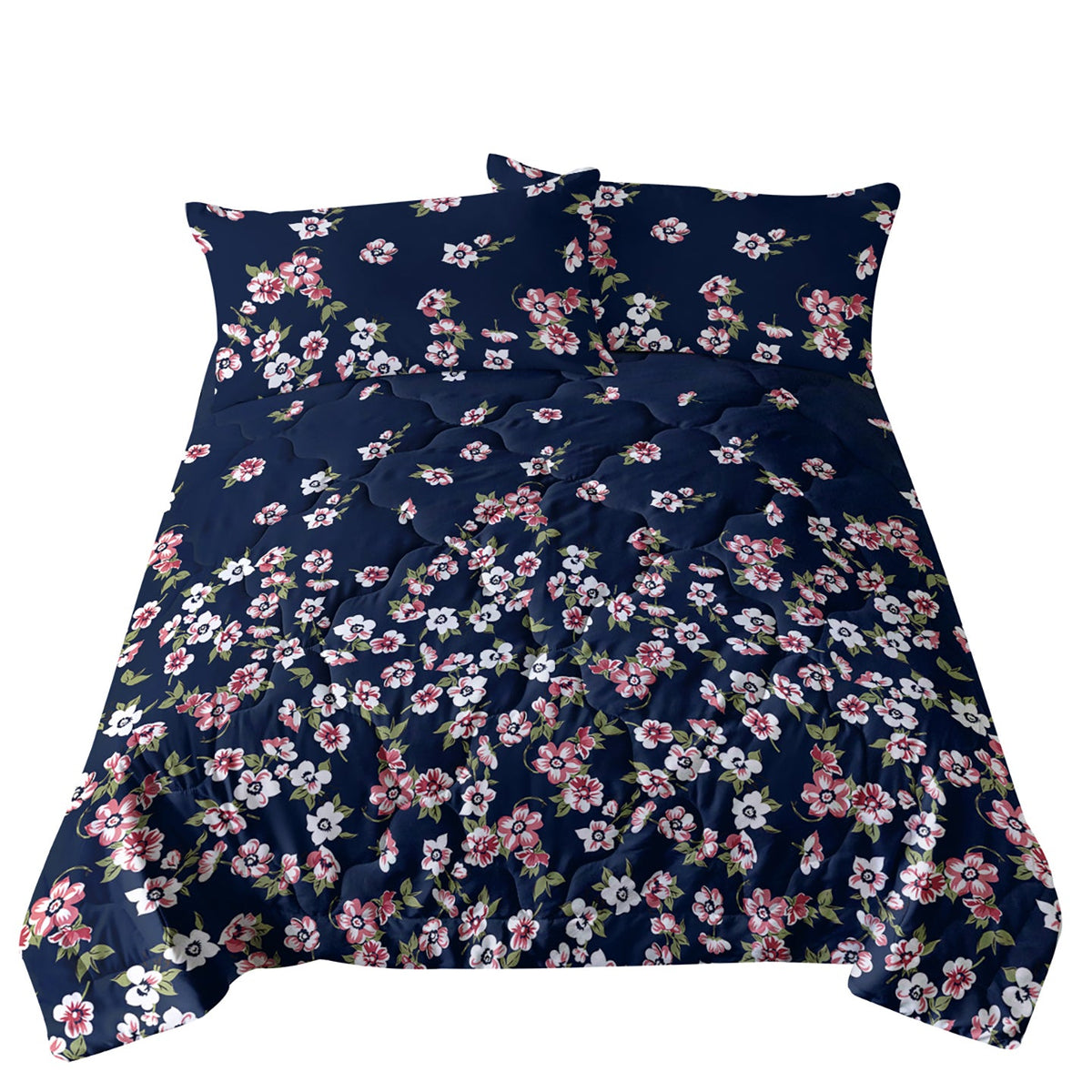3pc Dark Blue Floral Bedding Comforter Set Including 1 Comforter Set And 2 Pillowcases Suitable For All Seasons