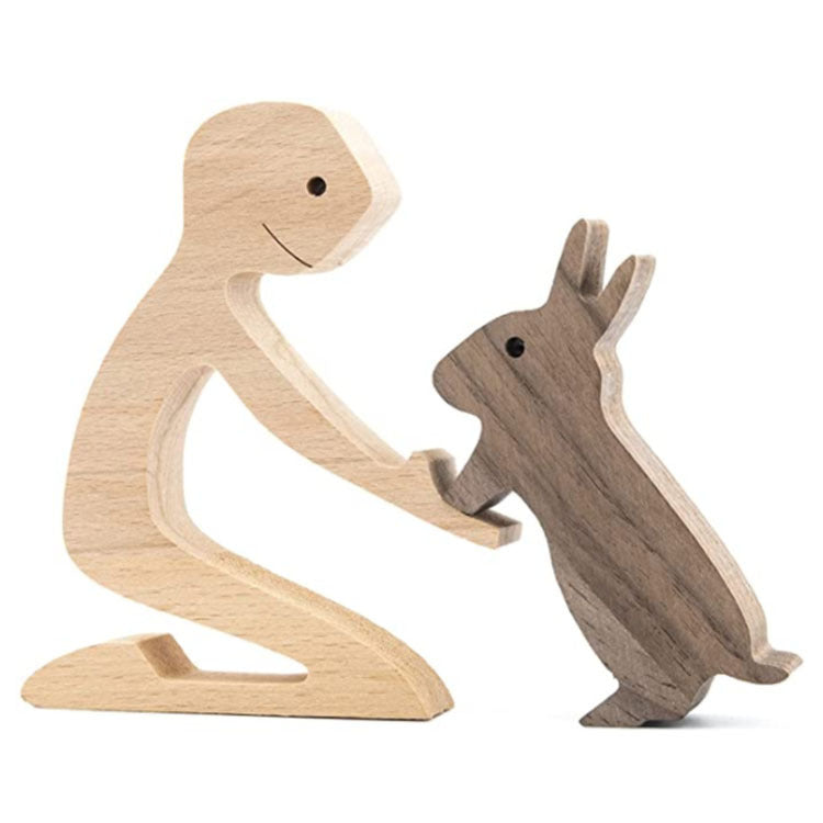 DIY Figurine Wood Dog Ornament Sculpture Home Decoration A Man A Dog Wood Sculpture