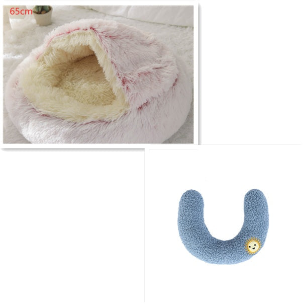 2 In 1 Dog And Cat Bed Pet Winter Bed Round Plush Warm Bed House Soft Long