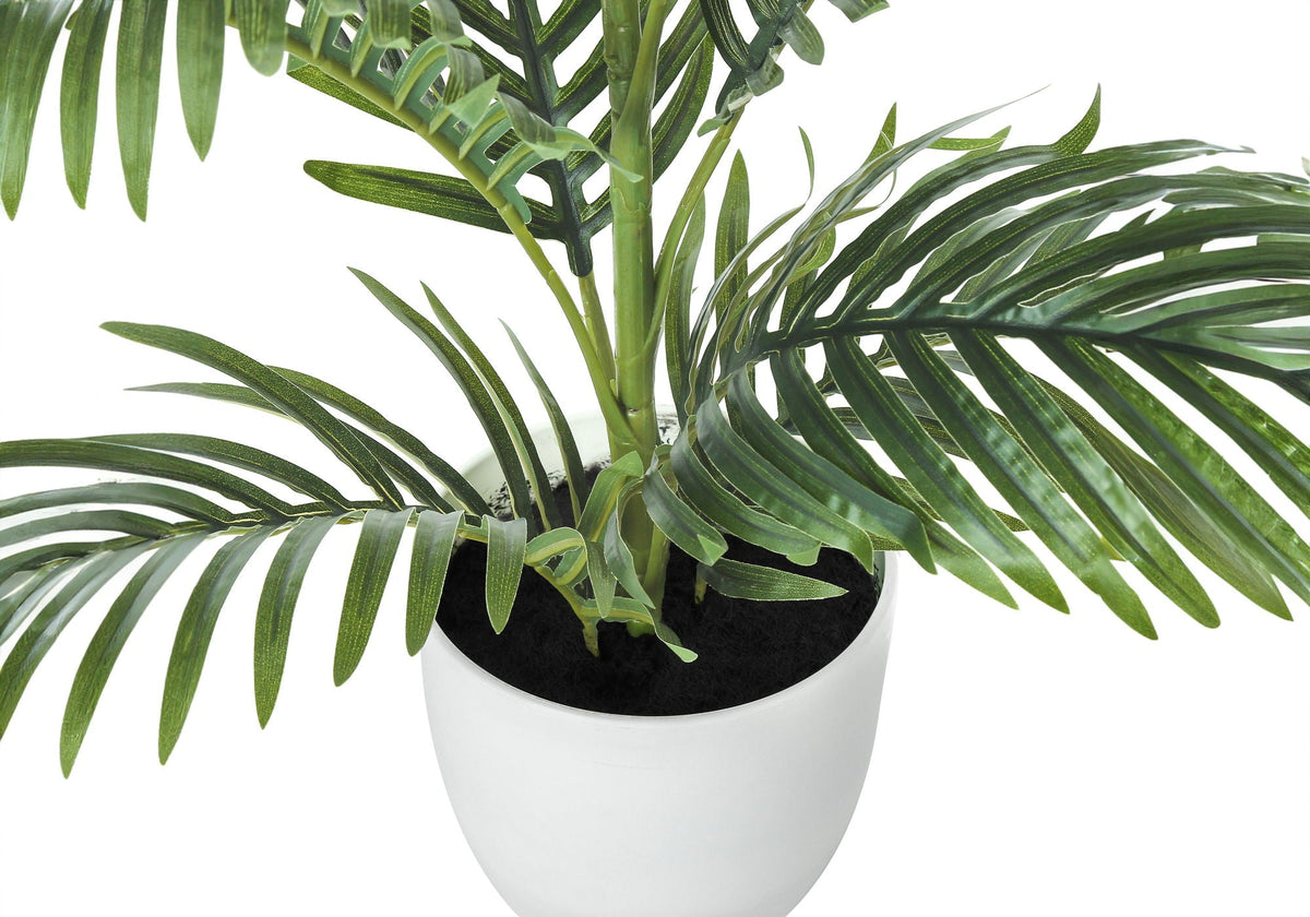 28" Tall, Artificial, Palm Tree, Indoor, Faux, Floor, Greenery, Potted, Real Touch- Green / White