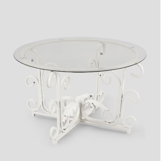 Leaf Base Metal Round Coffee Table, Tempered Glass Top Cocktail Table