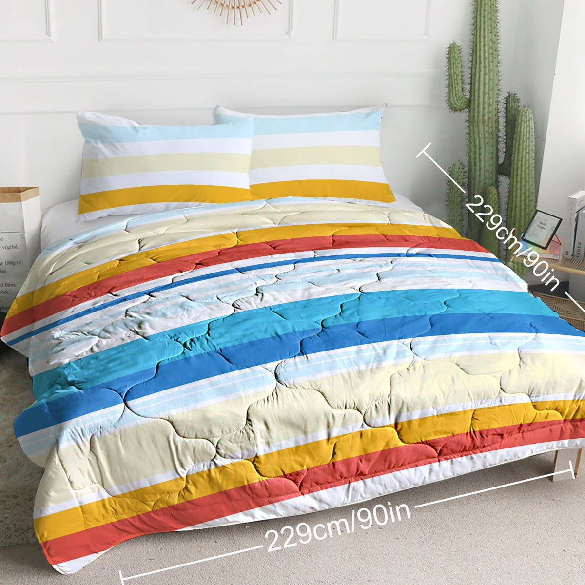 3pcs Soft And Comfortable Bedding Comforter Set Items With Rainbow Stripes, Including One Comforter Set And Two Pillowcases, Suitable For All Seasons