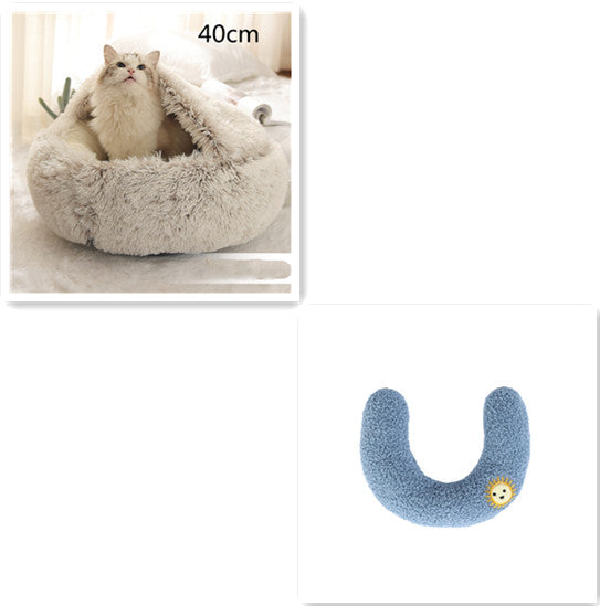 2 In 1 Dog And Cat Bed Pet Winter Bed Round Plush Warm Bed House Soft Long