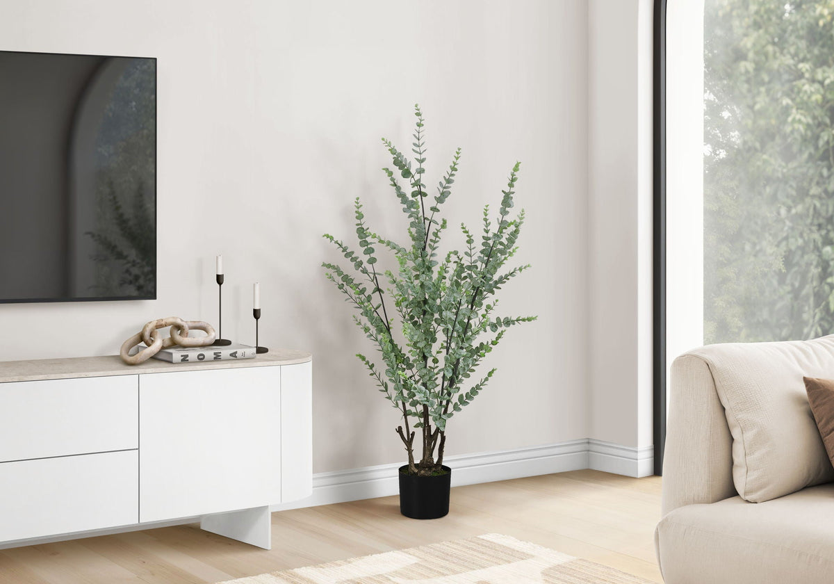 44" Tall, Artificial Plant, Eucalyptus Tree, Indoor, Faux, Floor, Greenery, Potted- Green / Black