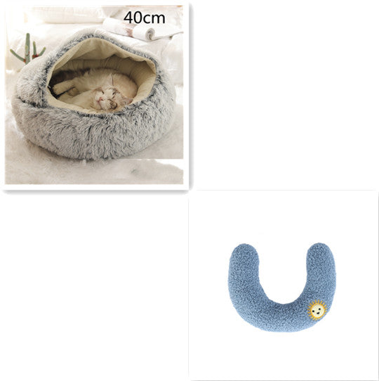 2 In 1 Dog And Cat Bed Pet Winter Bed Round Plush Warm Bed House Soft Long