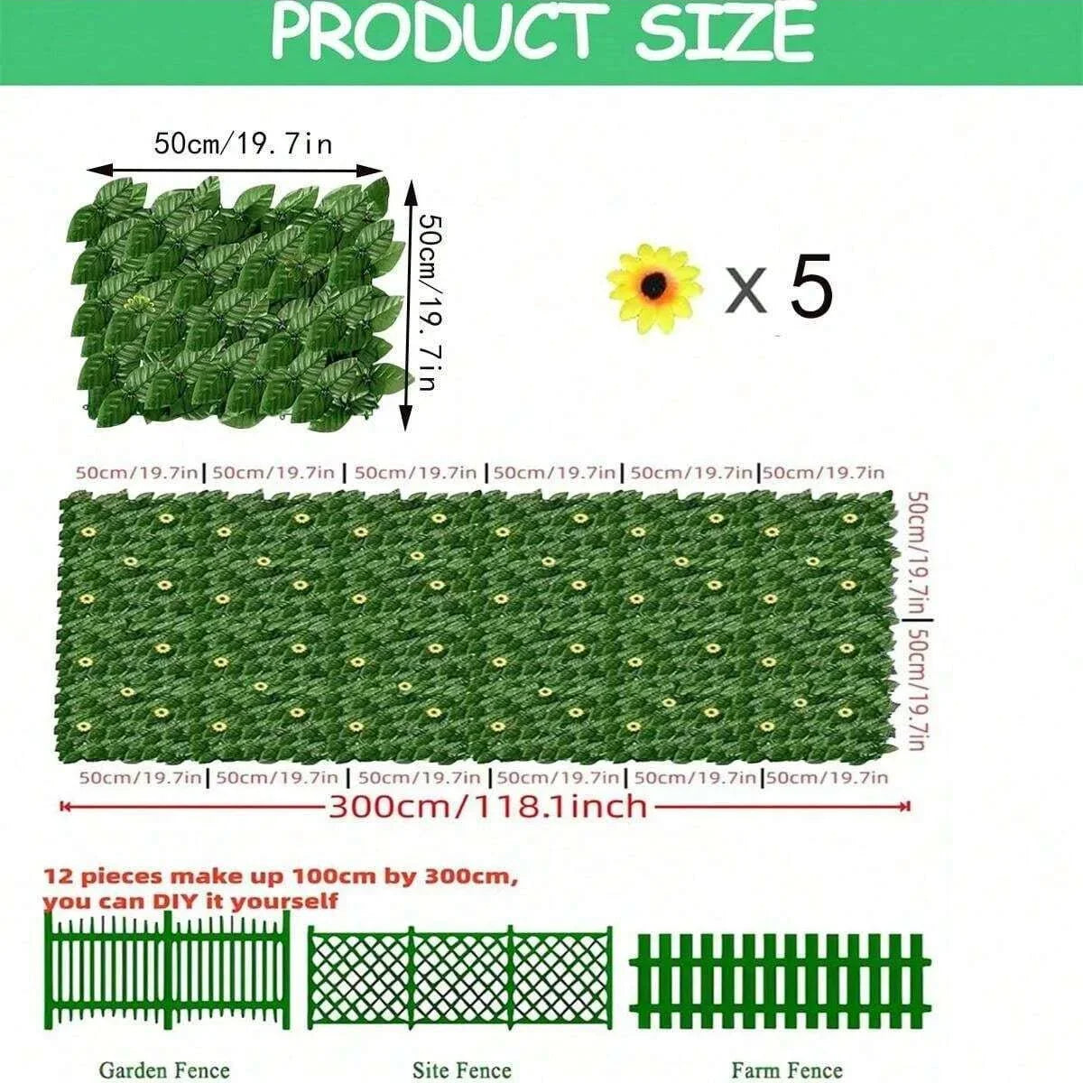 Green Artificial Ivy Privacy Fence Screen Outdoor With Sunflowers Fake Ivy Wall Panel