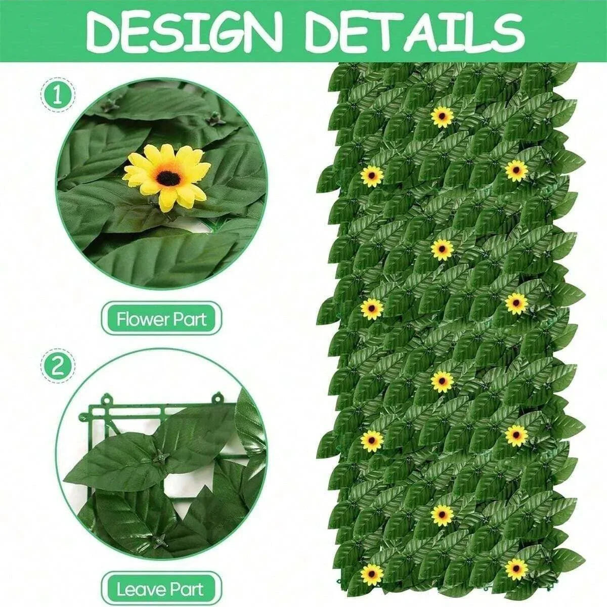 Green Artificial Ivy Privacy Fence Screen Outdoor With Sunflowers Fake Ivy Wall Panel