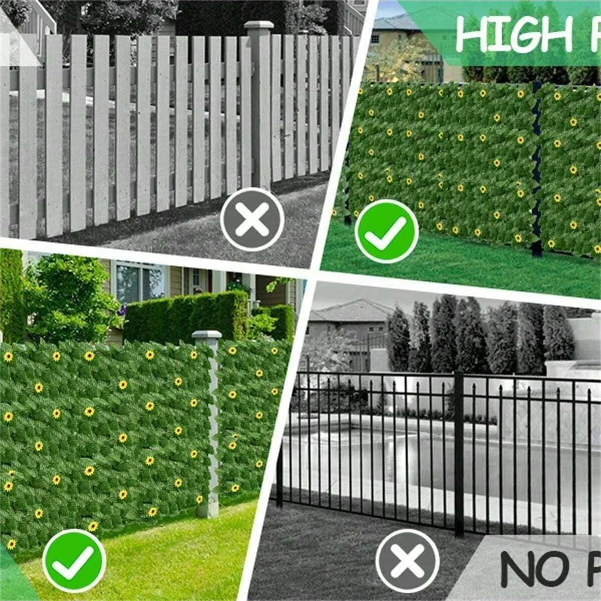 Green Artificial Ivy Privacy Fence Screen Outdoor With Sunflowers Fake Ivy Wall Panel