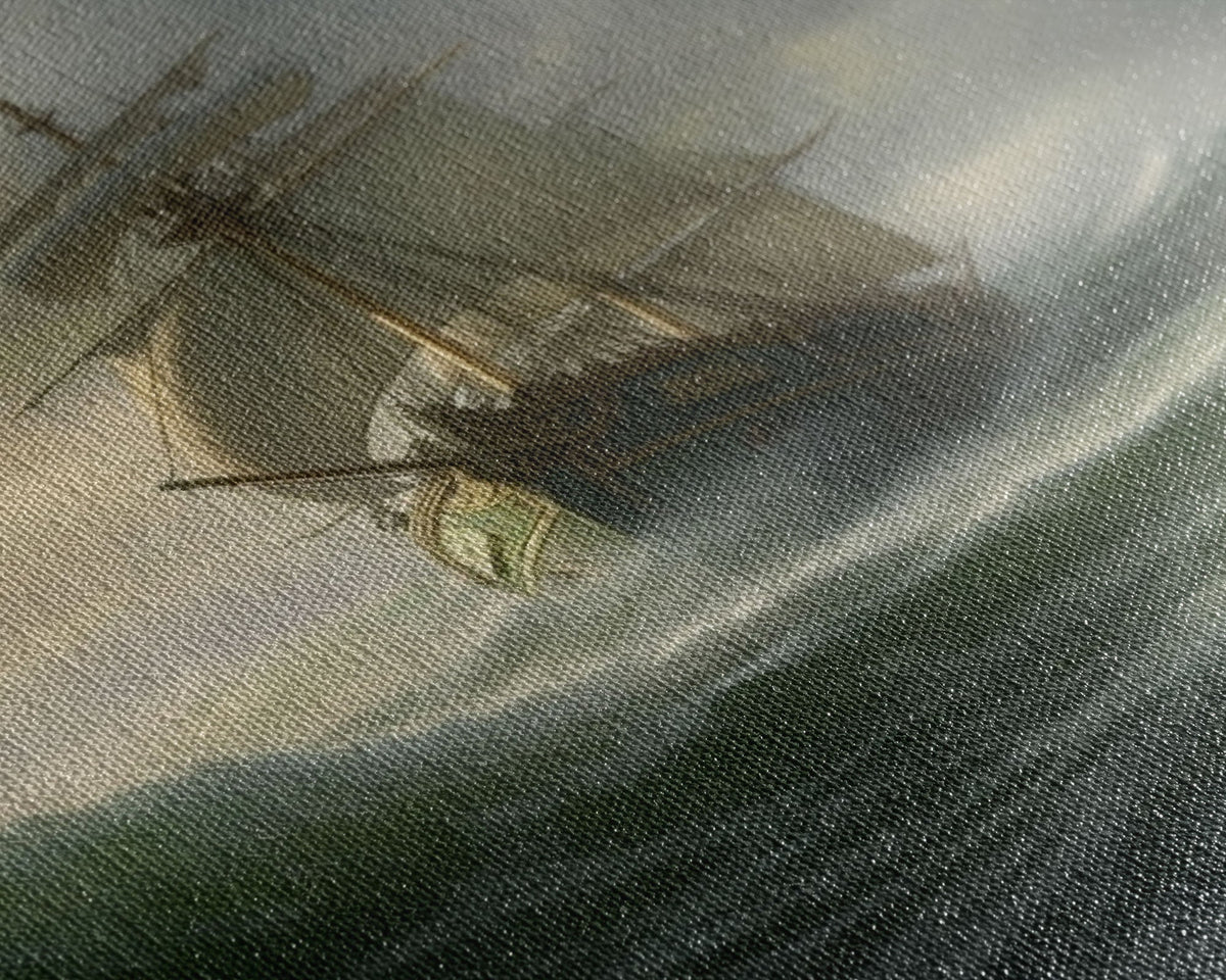 Haunted Pirate Ghost Ship On Rough Seas, Framed Canvas Print