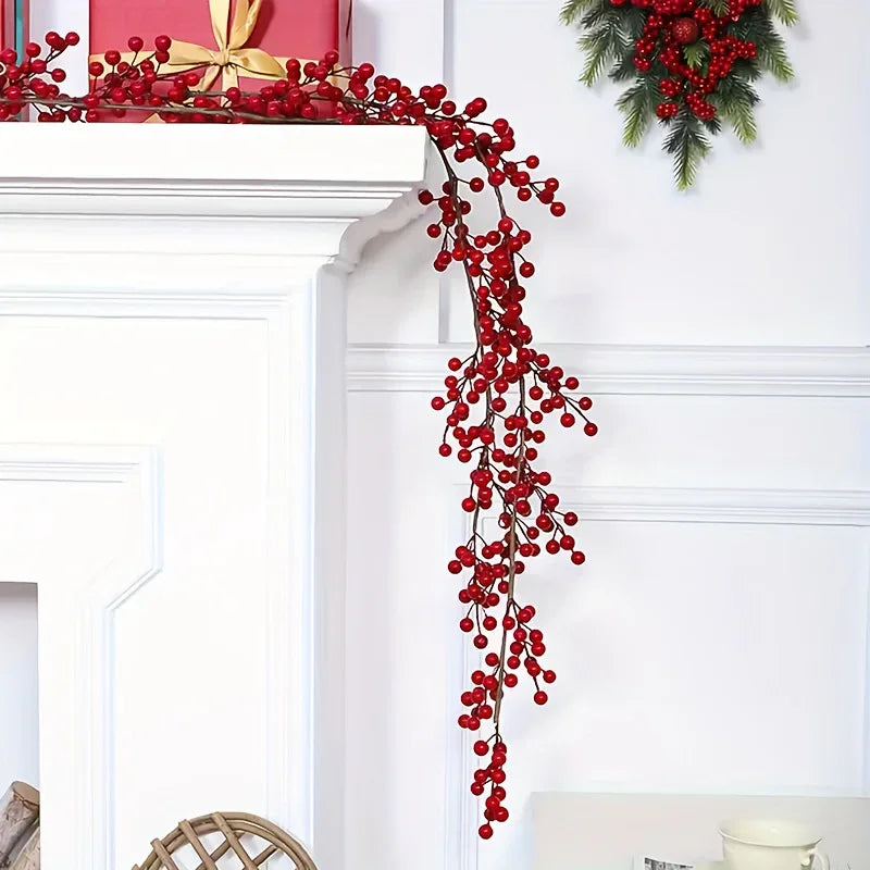 Artificial Red Berry Christmas Ivy Vine, 200cm Long with Red Berries