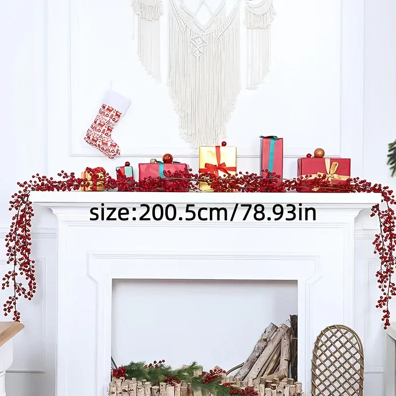 Artificial Red Berry Christmas Ivy Vine, 200cm Long with Red Berries