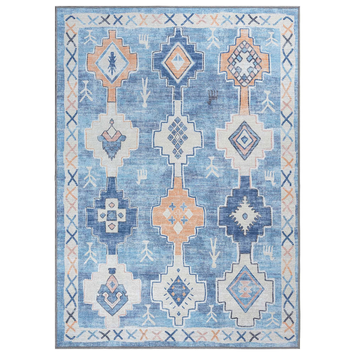 Blue Boho Oushak Washable Rug
