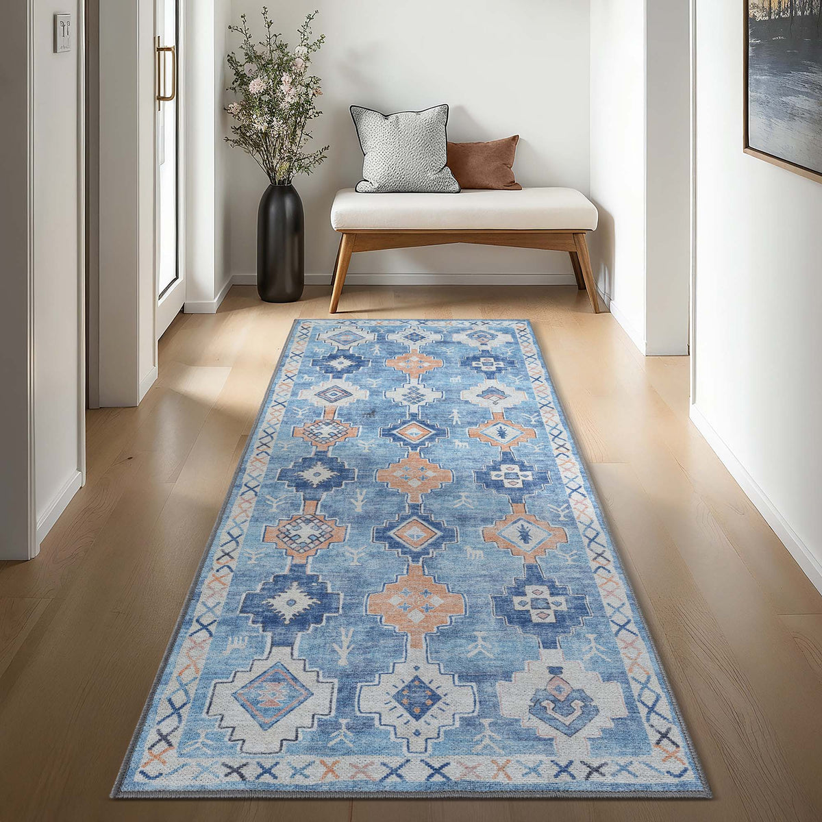 Blue Boho Oushak Washable Rug