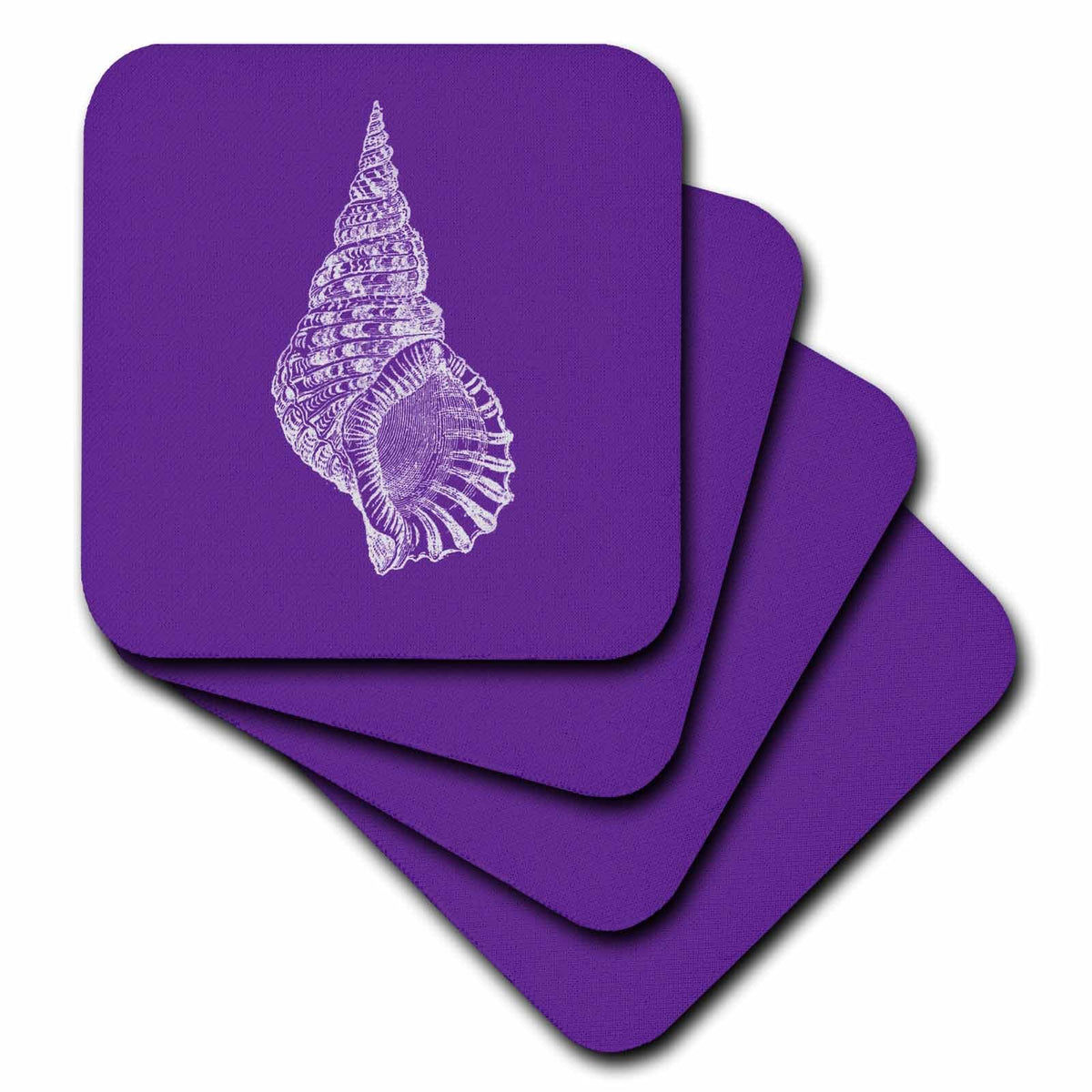 3dRose InspirationzStore- Purple Conical seashell print white beach sea shell spiral- Coasters