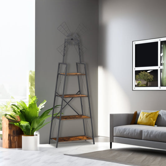 4-Tier Narrow Book Shelf, Bookcase Rustic Brown and Black