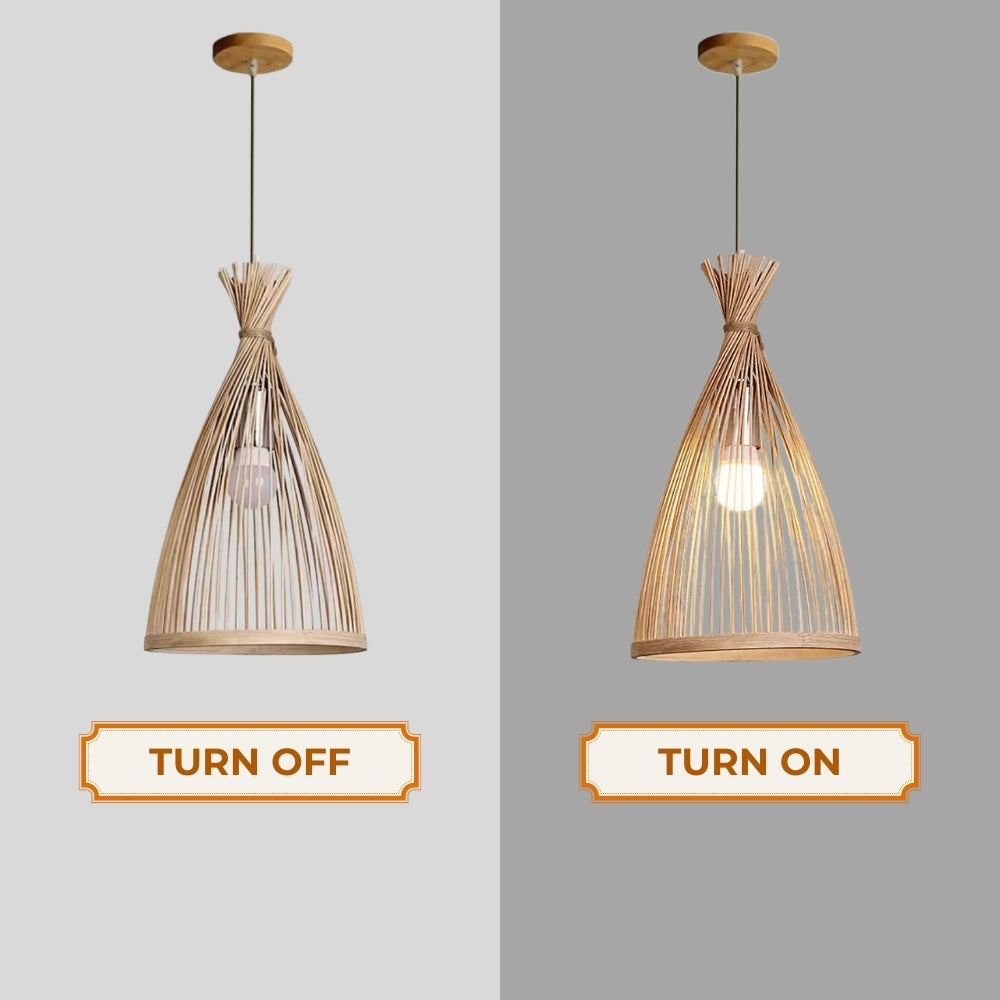 Rustic Bamboo Cone Pendant Light | Wabi-Sabi Decor