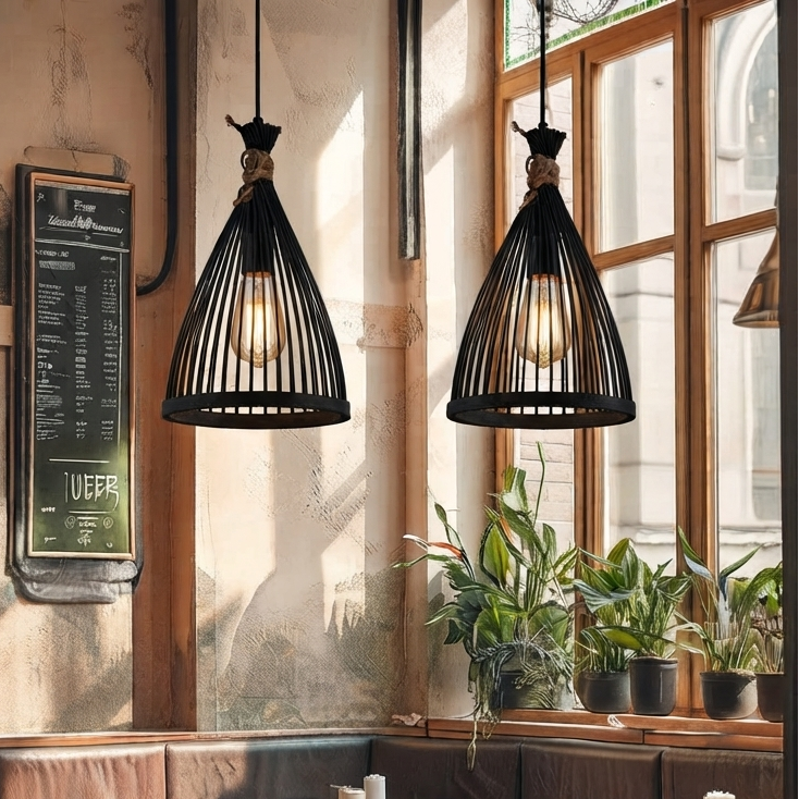 Rustic Bamboo Cone Pendant Light | Wabi-Sabi Decor
