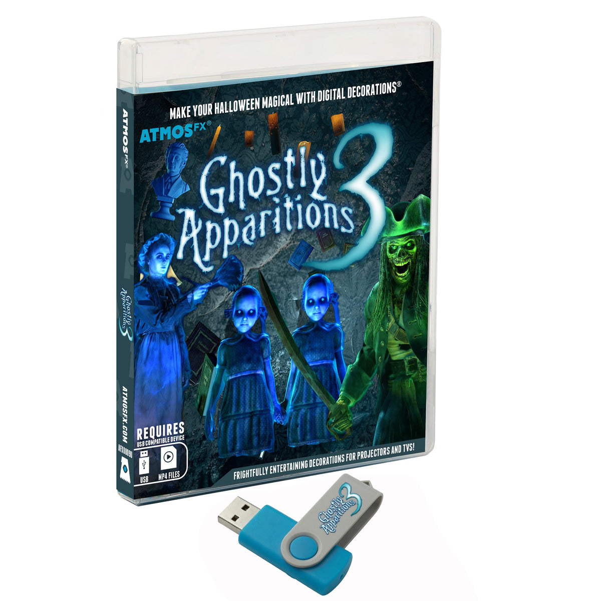 HoliScapes® USB Projector Kit - Ghostly Apparitions 3 + Projector + 5.5 ft x 9 ft Projection Screen