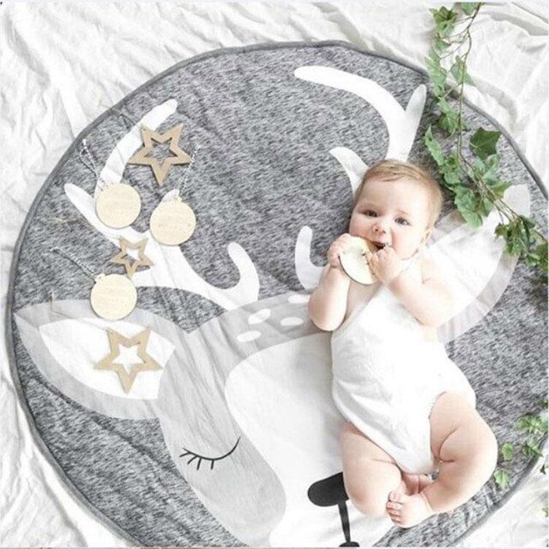 Play Mat Cartoon Animal Baby Mats Newborn Infant Crawling Cotton Round Floor Carpet Rug