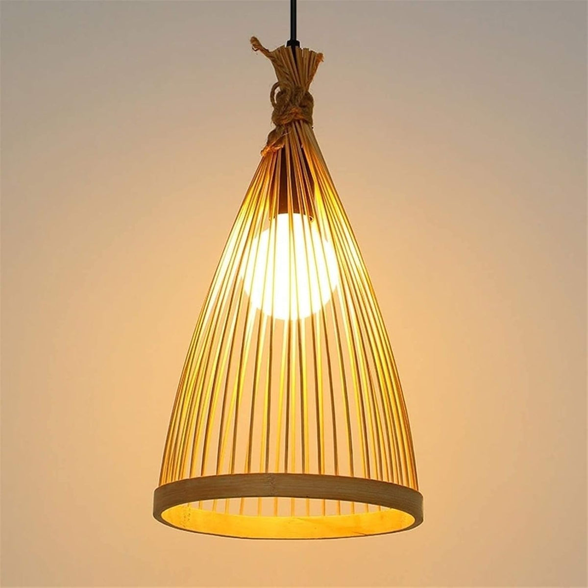 Rustic Bamboo Cone Pendant Light | Wabi-Sabi Decor