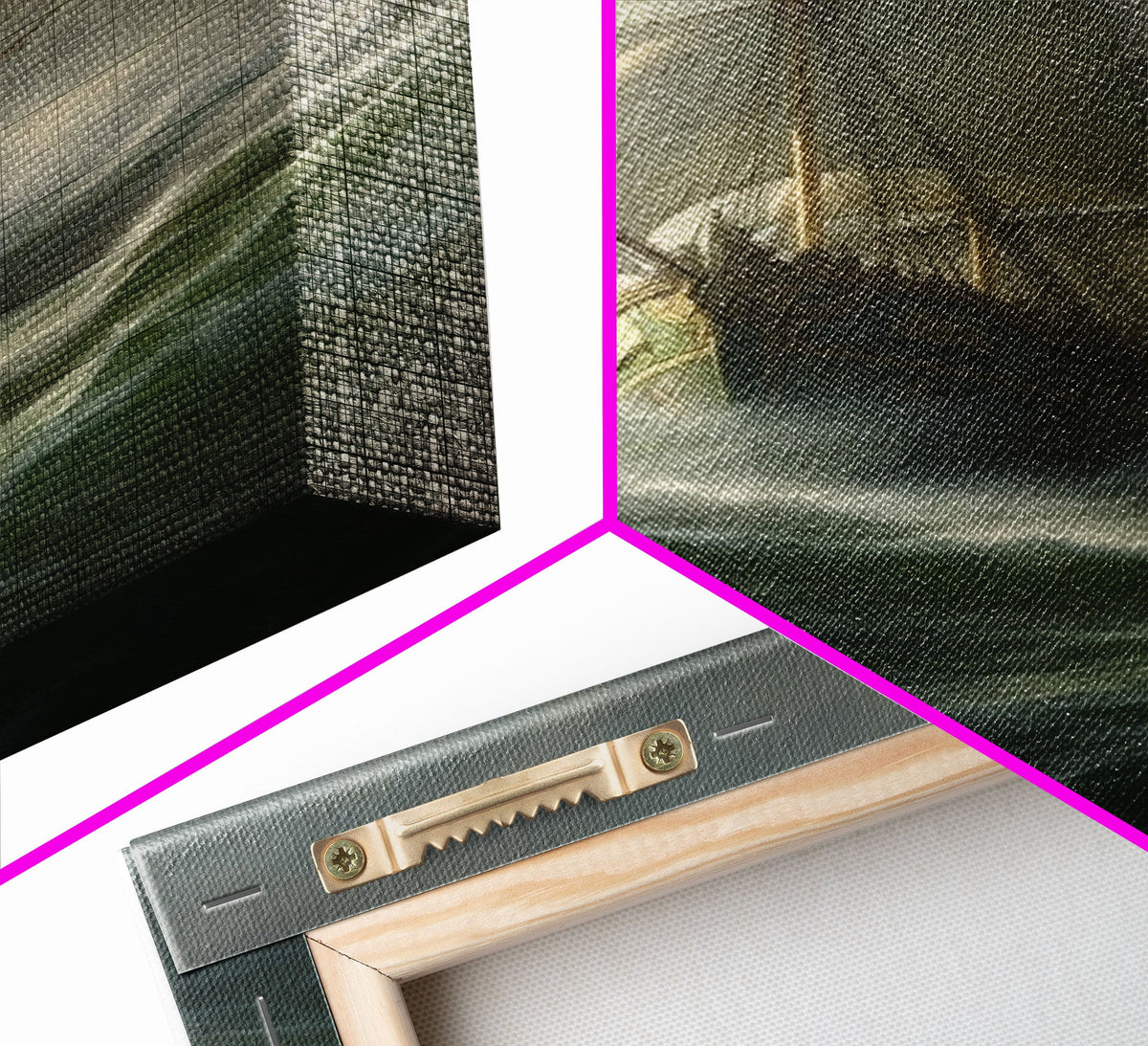 Haunted Pirate Ghost Ship On Rough Seas, Framed Canvas Print