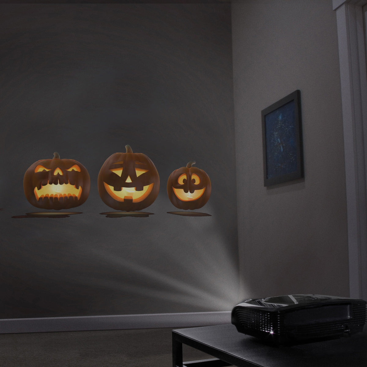 HoliScapes® USB Projector Kit - Jack-O’-Lantern Jamboree 2 + Projector 48" x 72"Proj screen