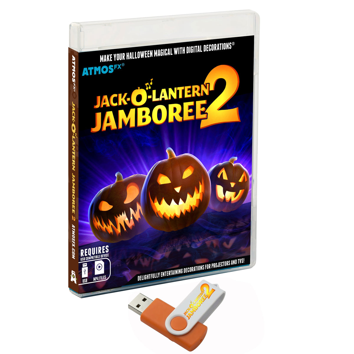 HoliScapes® USB Projector Kit - Jack-O’-Lantern Jamboree 2 + Projector 48" x 72"Proj screen