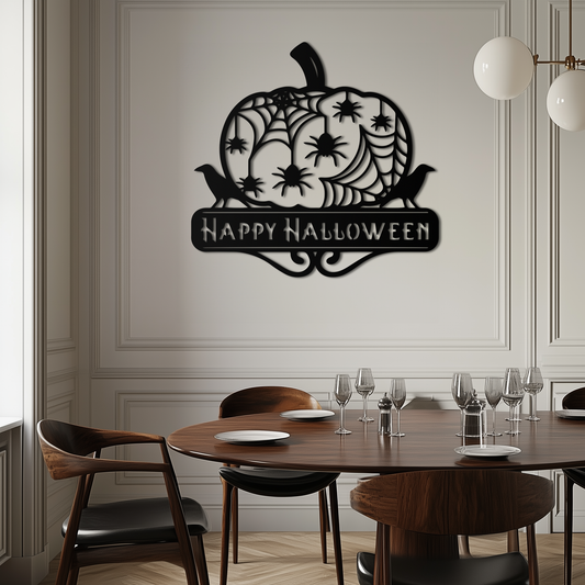 Happy Halloween Pumpkin Metal Wall Art - Spooky Home Decor - KAF275