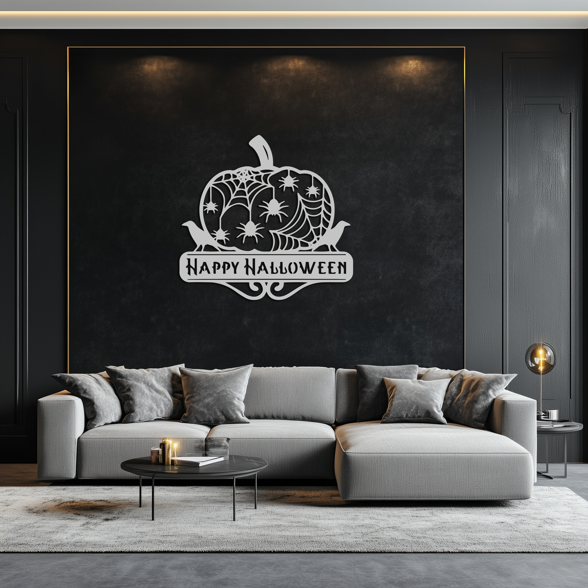 Happy Halloween Pumpkin Metal Wall Art - Spooky Home Decor - KAF275