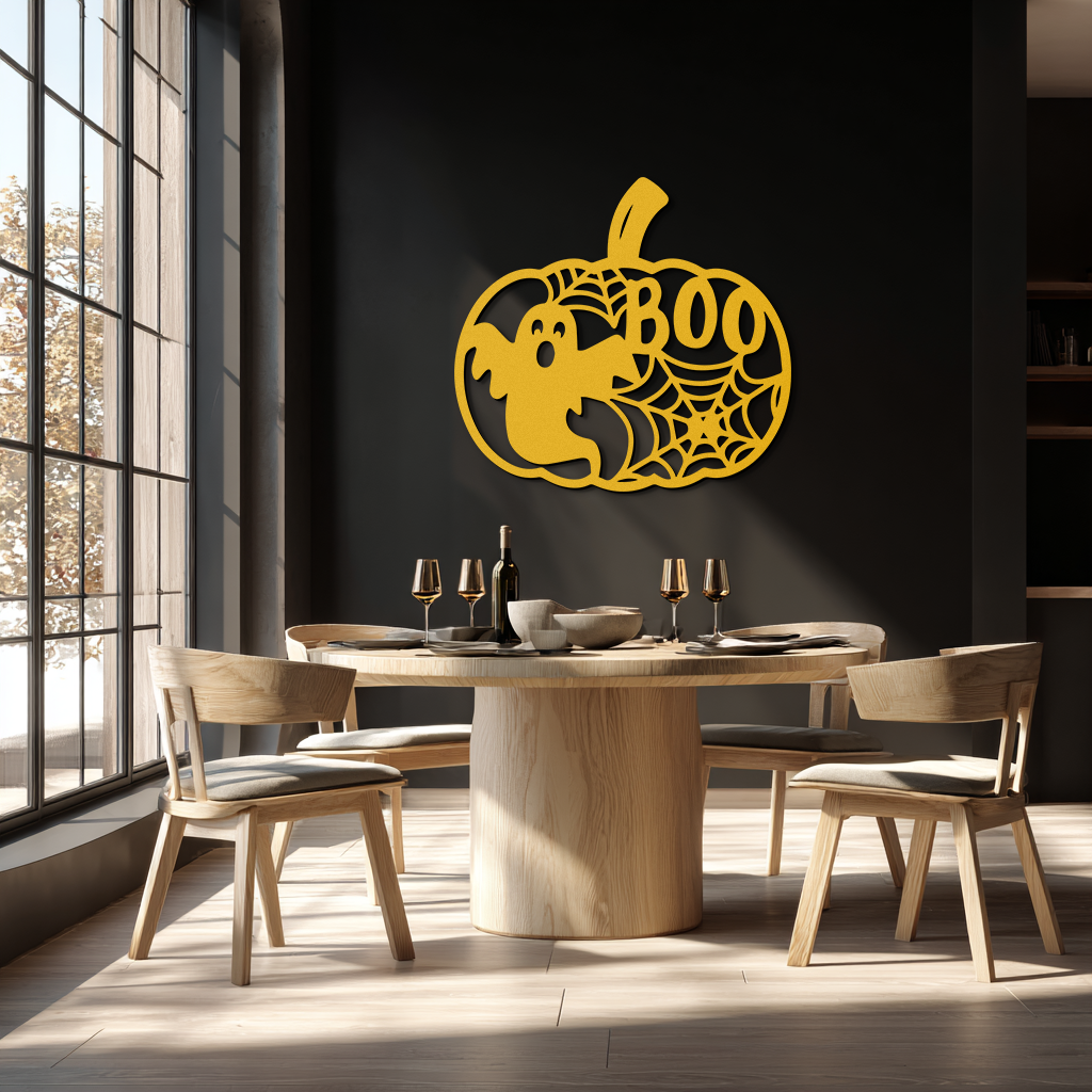 Halloween Boo Pumpkin Metal Wall Art - Spooky Halloween Decor- KAF276