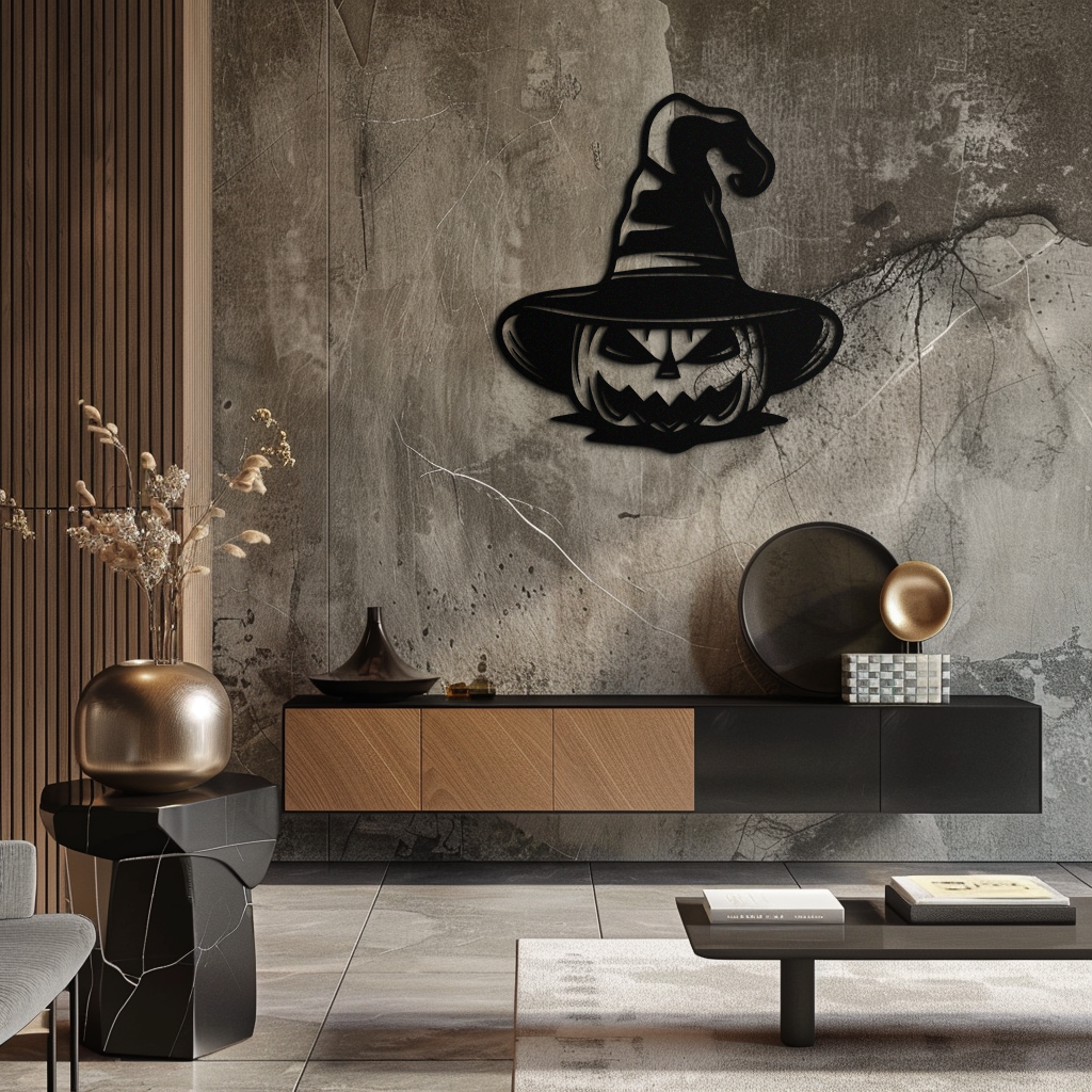 Witch Hat Pumpkin Metal Wall Art - Spooky Halloween Decor- KAF281