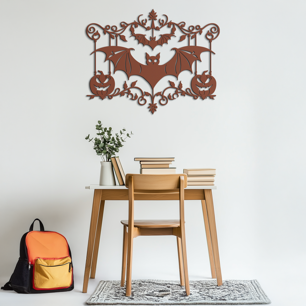 Halloween Bat Pumpkin Metal Wall Art – Spooky Jack-O'-Lantern Steel Decor- KAF328