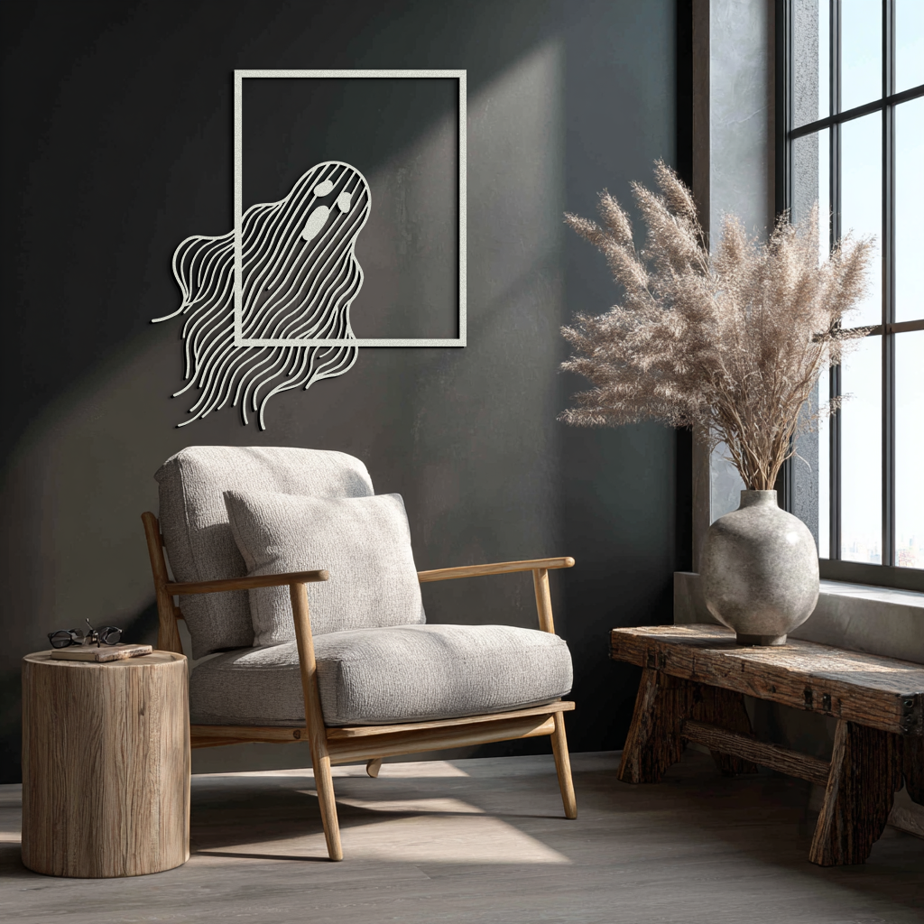 Ghost Metal Wall Art – Spooky Ghost Silhouette Steel Decor for Halloween or Gothic Interiors- KAF329
