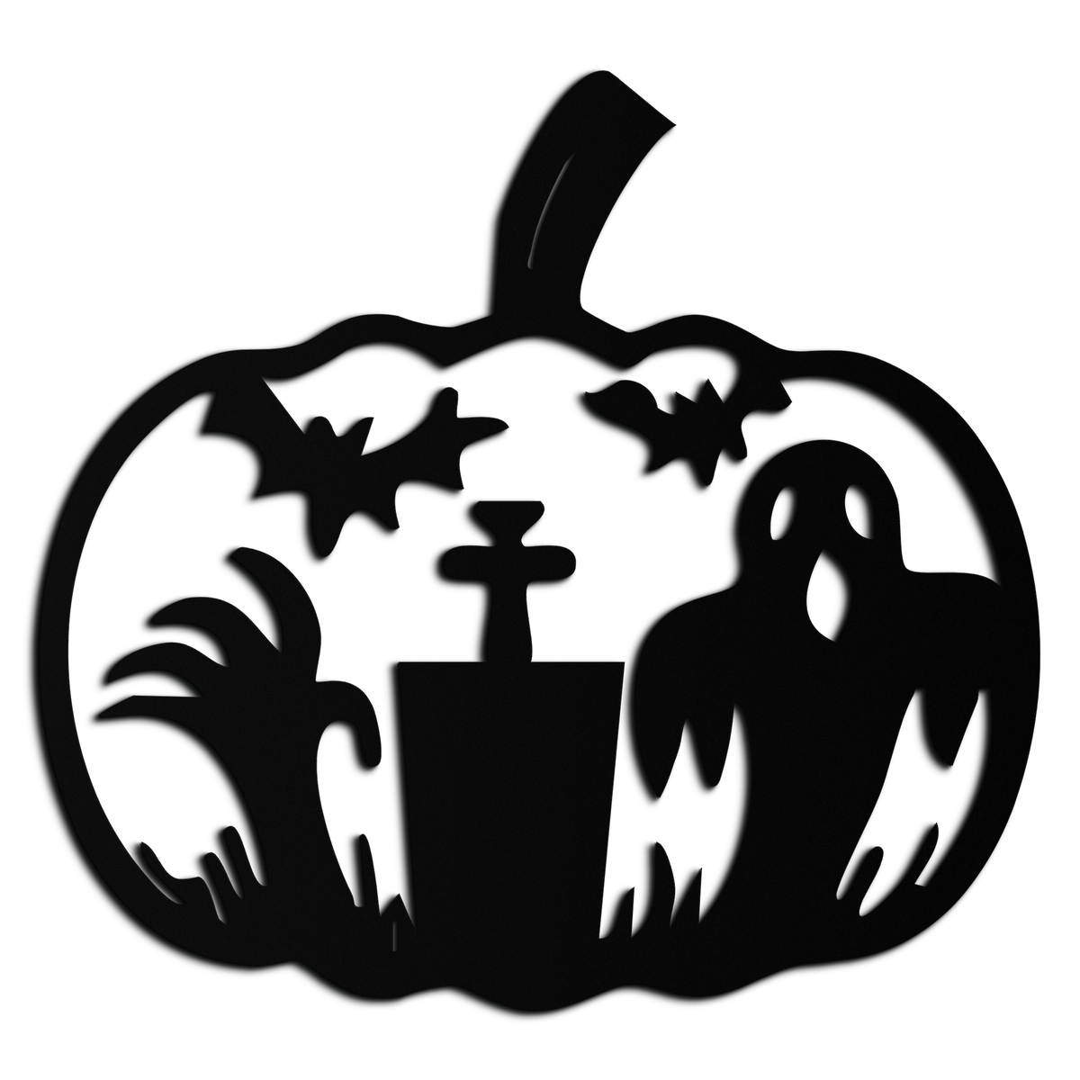 Halloween Ghost Pumpkin Metal Wall Art – Black Steel Spooky Holiday Decoration- KAF503