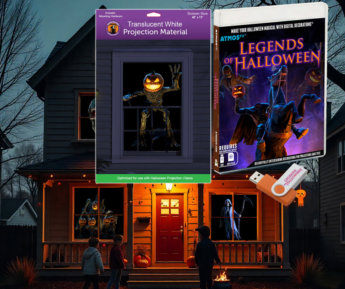 AtmosFX Halloween Digital Decor USB - Legends of Halloween + 48" x 72" Projection Screen