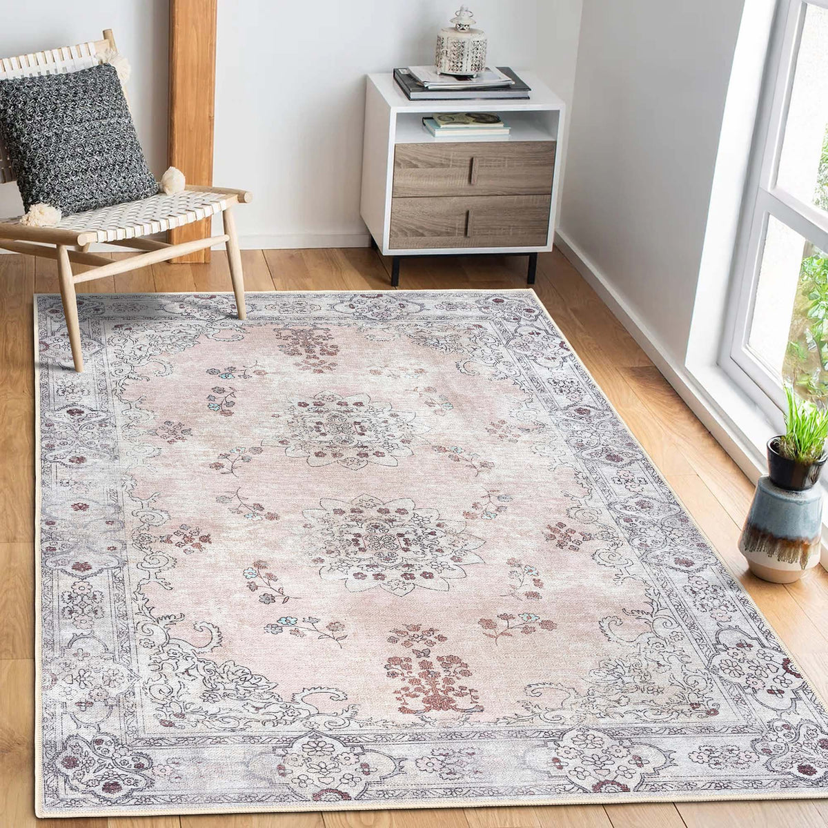 Lite Pink Oushak Area Washable Rug