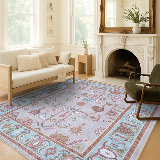 Joelle Pink Blue Modern Oushak Rug
