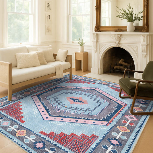 Leena Blue Colorful Aesthetic Oushak Rug