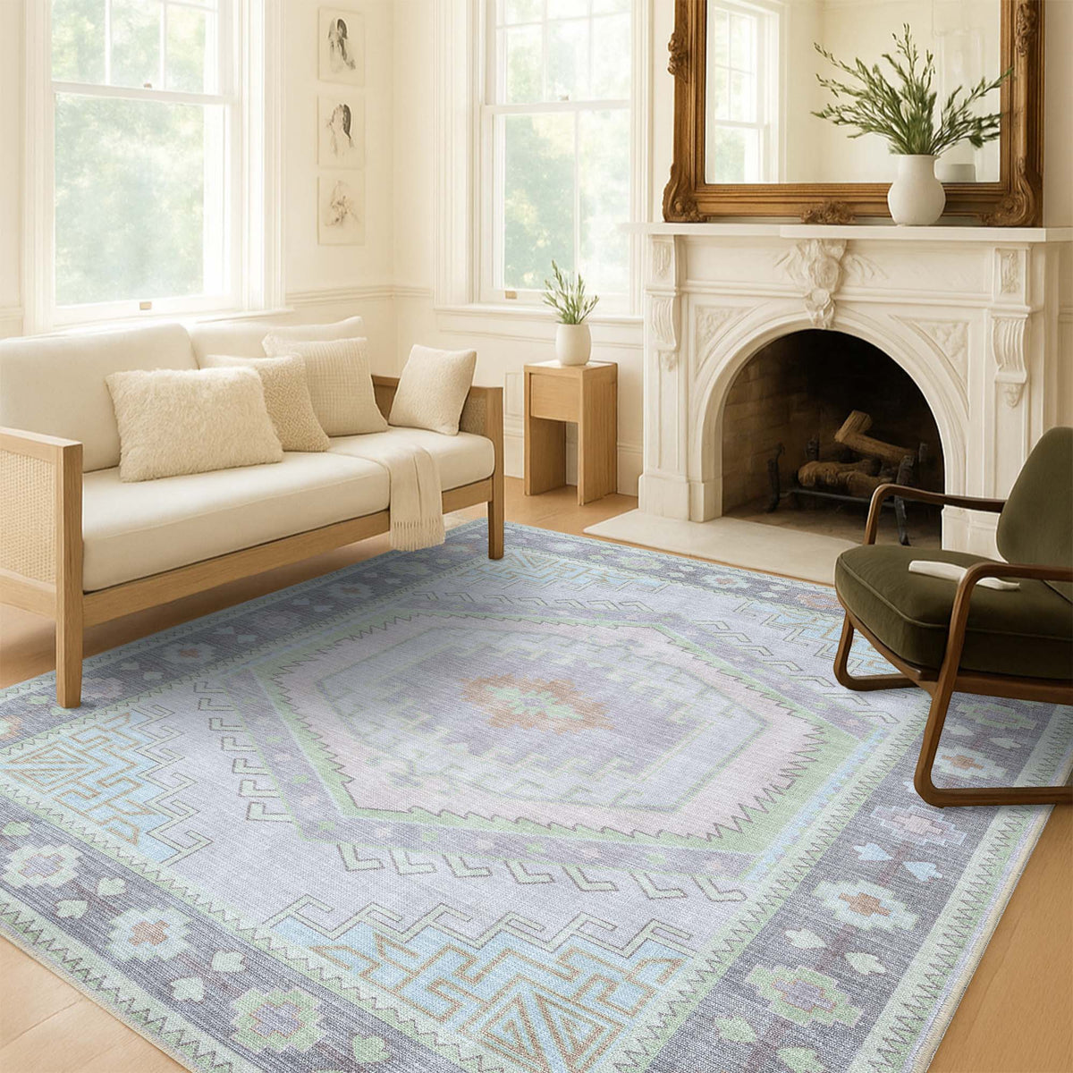 Eloise Faded Pastel Green Modern Oushak Rug