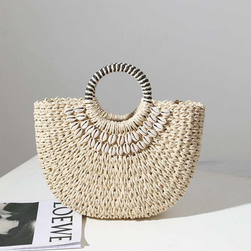 Retro Straw Bag Portable Semicircle Shell Handmade Straw Bag Woven Bag