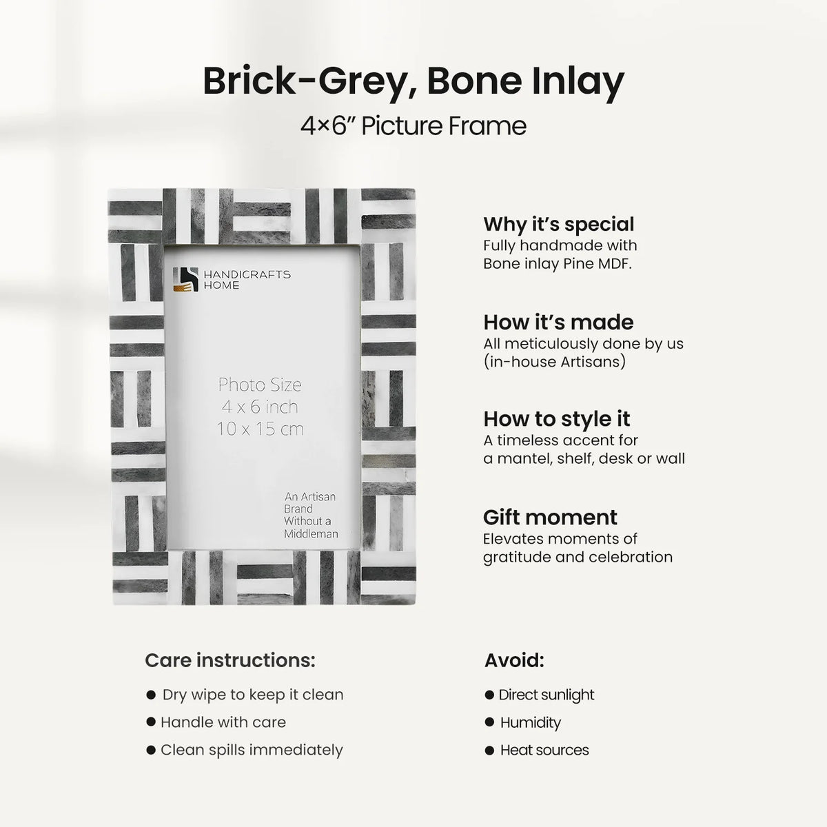 Grey Bone Inlay Grid Block Decor Picture Frame 4x6 5x7