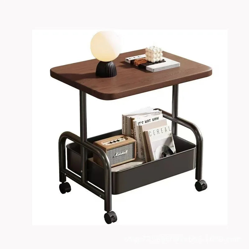 Two Tier Rolling Nightstand Bedside Cabinet Storage Drawer Wheels Small Space