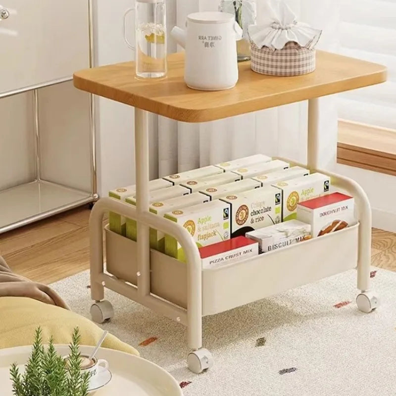 Two Tier Rolling Nightstand Bedside Cabinet Storage Drawer Wheels Small Space